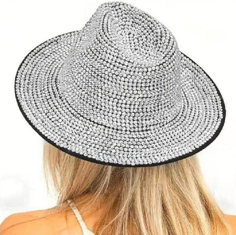 Bling Rhinestone Fedora Hat Silver