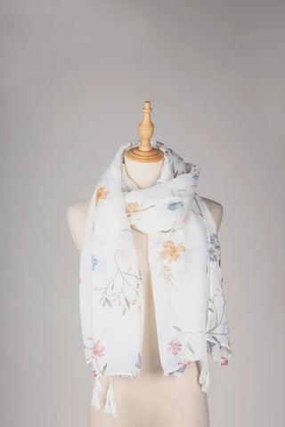 Alice Floral Scarf - White