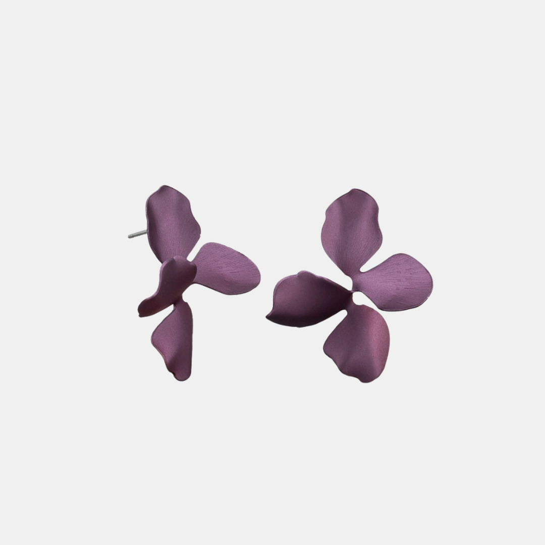 Earrings Shimmer Twist Flower - Aubergine