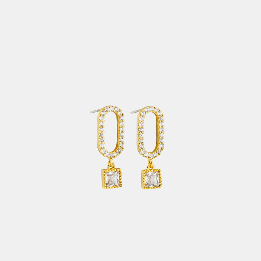 Earrings Oval Crystal - Gold