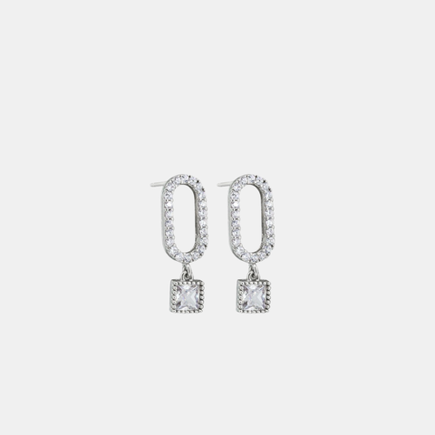 Earrings Oval Crystal - Silver