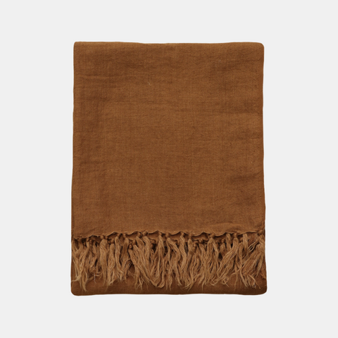 Indira Linen 130x170cm Throw - Tobacco