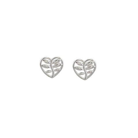 Earrings Heart Leaf Studs Silver