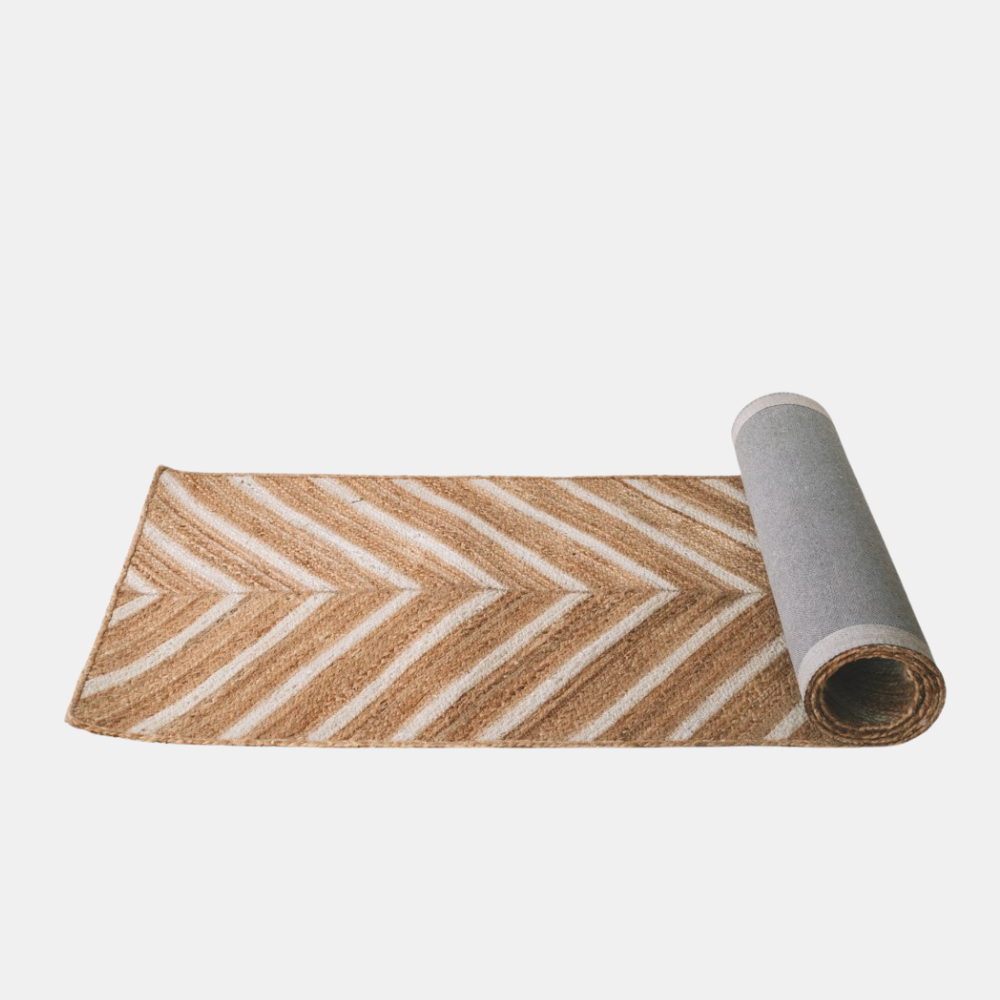 Chevron Jute Runner - White - 80cm x 300cm