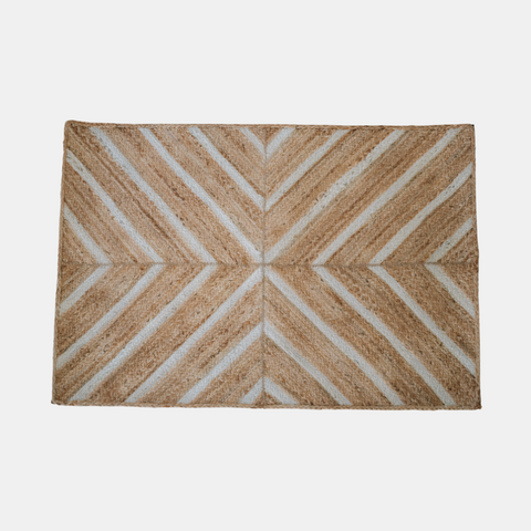 Chevron Jute Mat - White - 80 x 120 cm