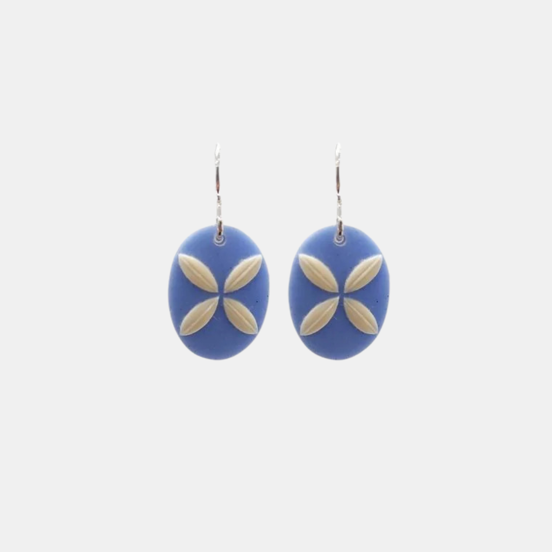 Earrings Tapa Flower Small Oval - Sky