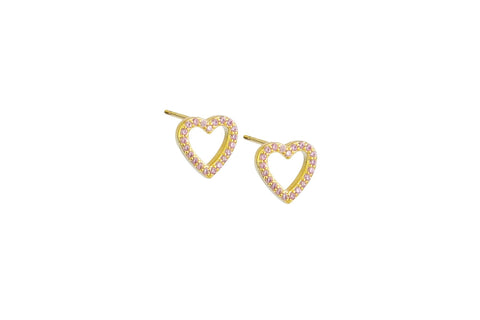 Gold & Pink Crystal Heart Studs