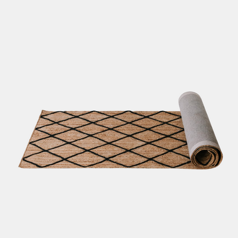 Diamond Jute Runner - Black - 80 x 300 cm