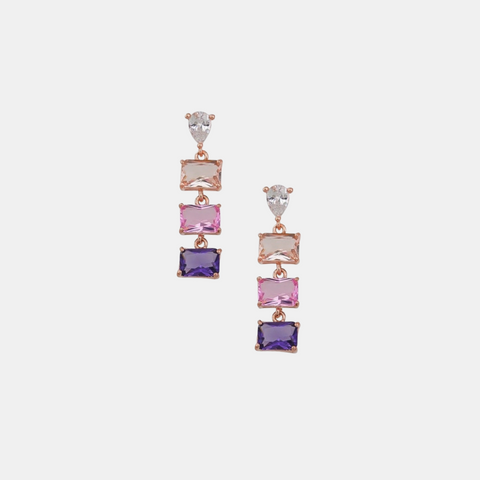 Earrings Triple Crystal Drop - Lilac