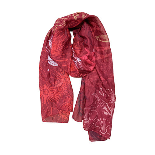 Designer Kiwiana Scarf - Flora Fusion Red