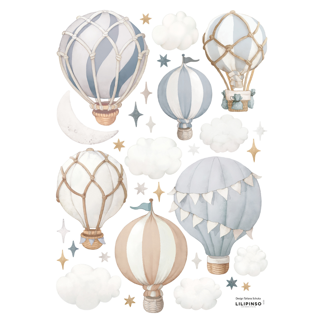 Selene | Wall Decals - Little Hot Air Balloons Blue