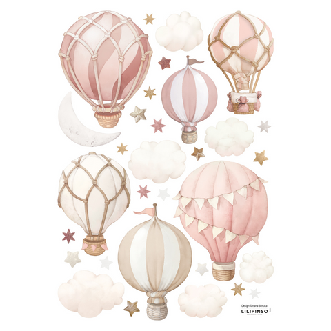 Selene | Wall Decals - Little Hot Air Balloons Pink