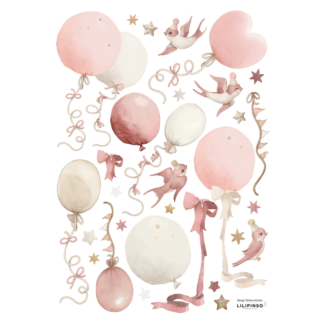 Selene | Wall Decals - Balloons + Birds Pink