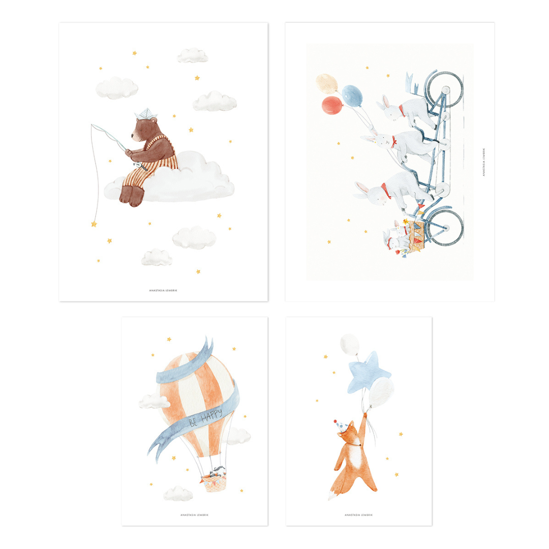 Gentle Friends | Animals + Balloons Art Print Set