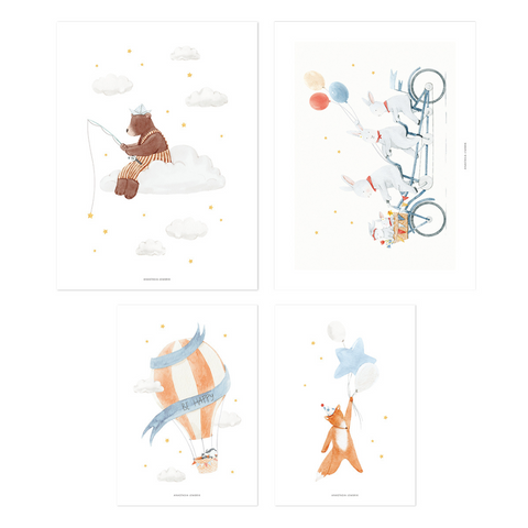 Gentle Friends | Animals + Balloons Art Print Set