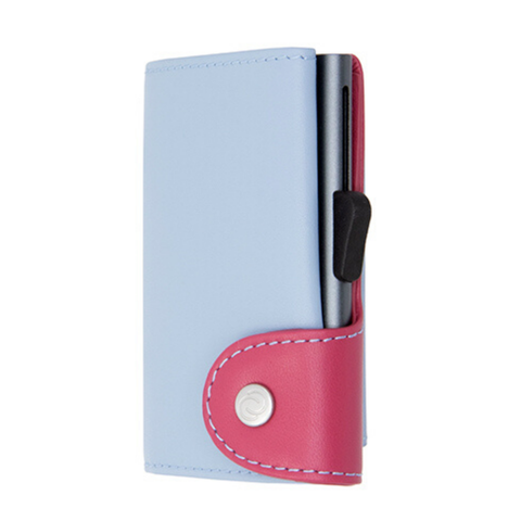 C-Secure Pastel Leather Cardholder & Coin - Ice/Cherry (Grey)