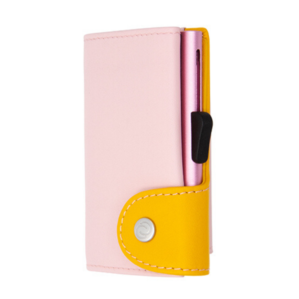 C-Secure Single Pastel Leather Cardholder & Coin - Blush/Saffron