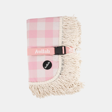 Fringed Medium Picnic Mat - Candy Pink Check