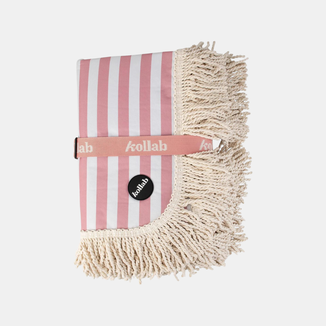 Fringed Medium Picnic Mat - Rose Stripe