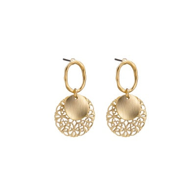 Gold Filigree and Disc Earrings