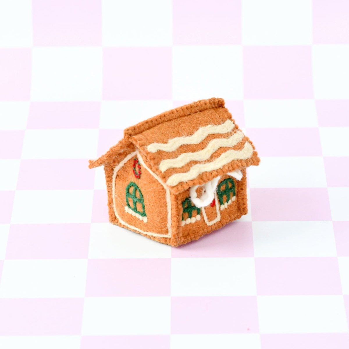 Christmas Felt Gingerbread House - Green Windows