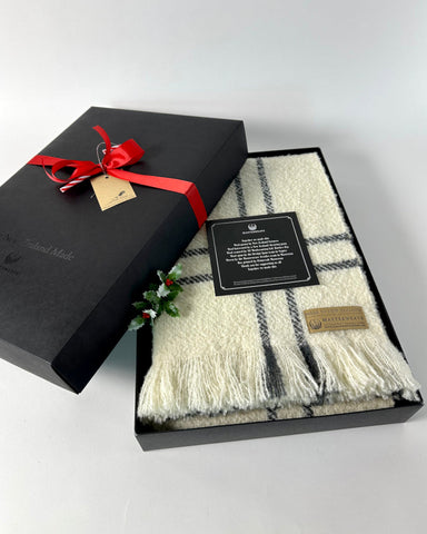 Xmas Gift Box - Wool Twill Throw - Cream Window Check