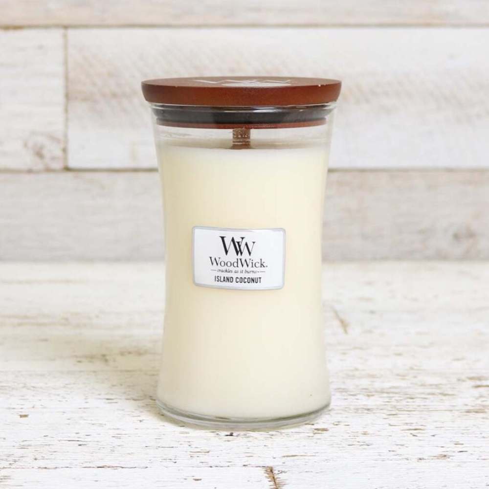 Large WoodWick Scented Soy Candle - Island Coconut