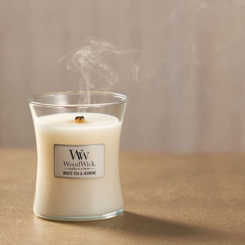 Medium WoodWick Scented Soy Candle - White Tea & Jasmine