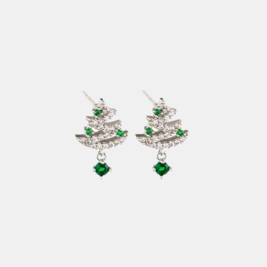 Earring Emerald Silver Crystal Tree