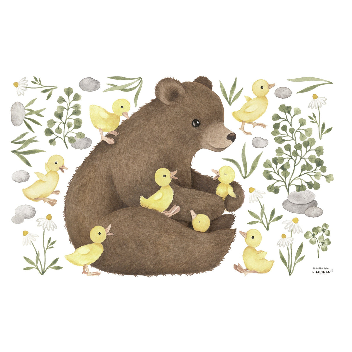 Lucky Ducky | Wall Decals Large Bear + Baby Ducks in TUBE