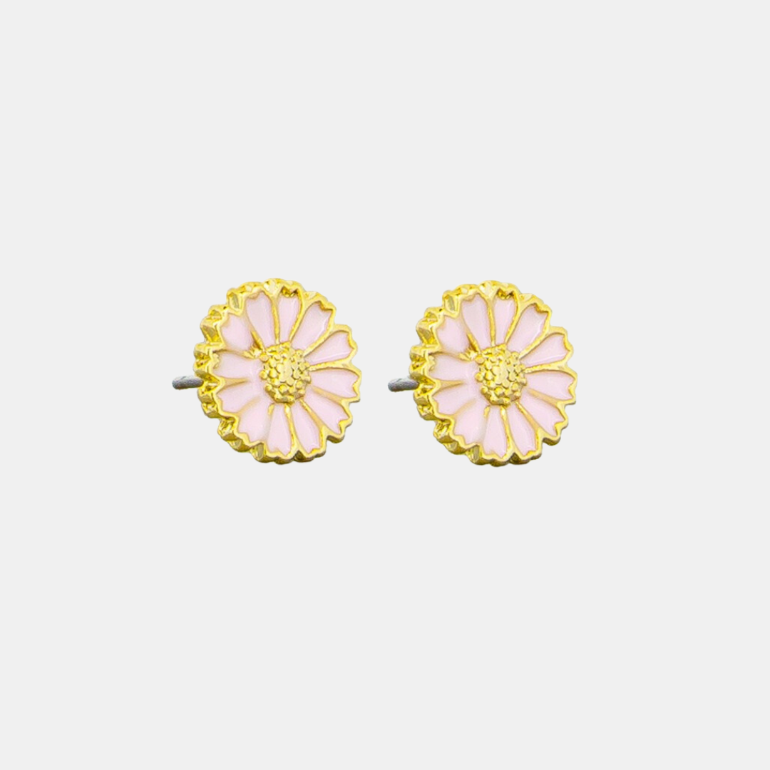 Enamel Daisy Studs - Pink