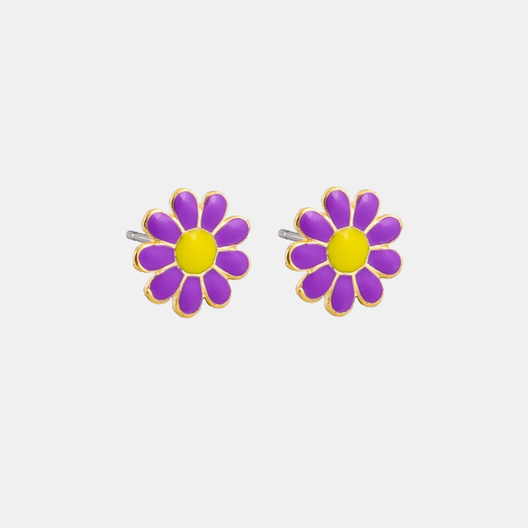 Enamel Daisy Dot Studs - Purple