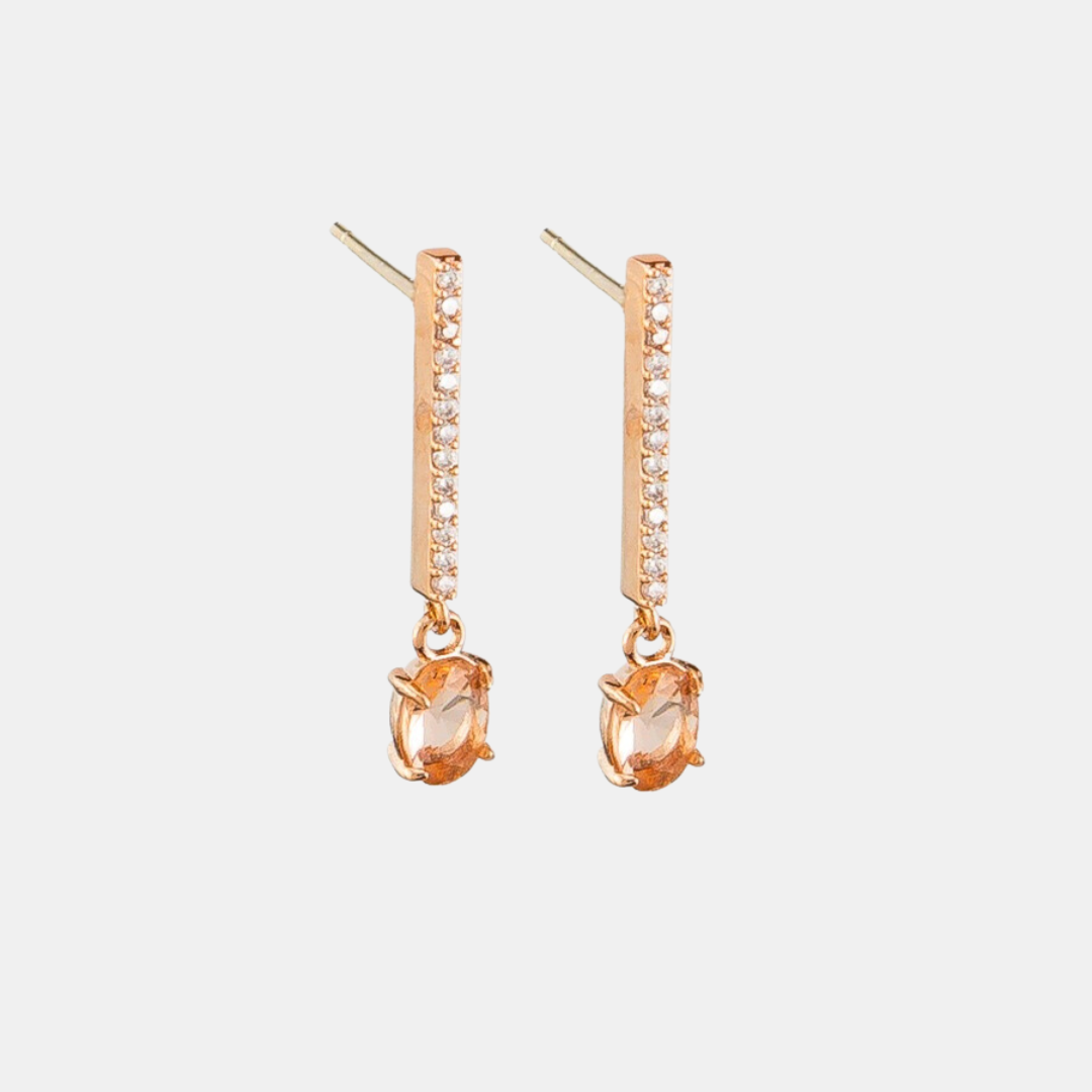 Earring Crystal Bar Peach Drop - Rose Gold