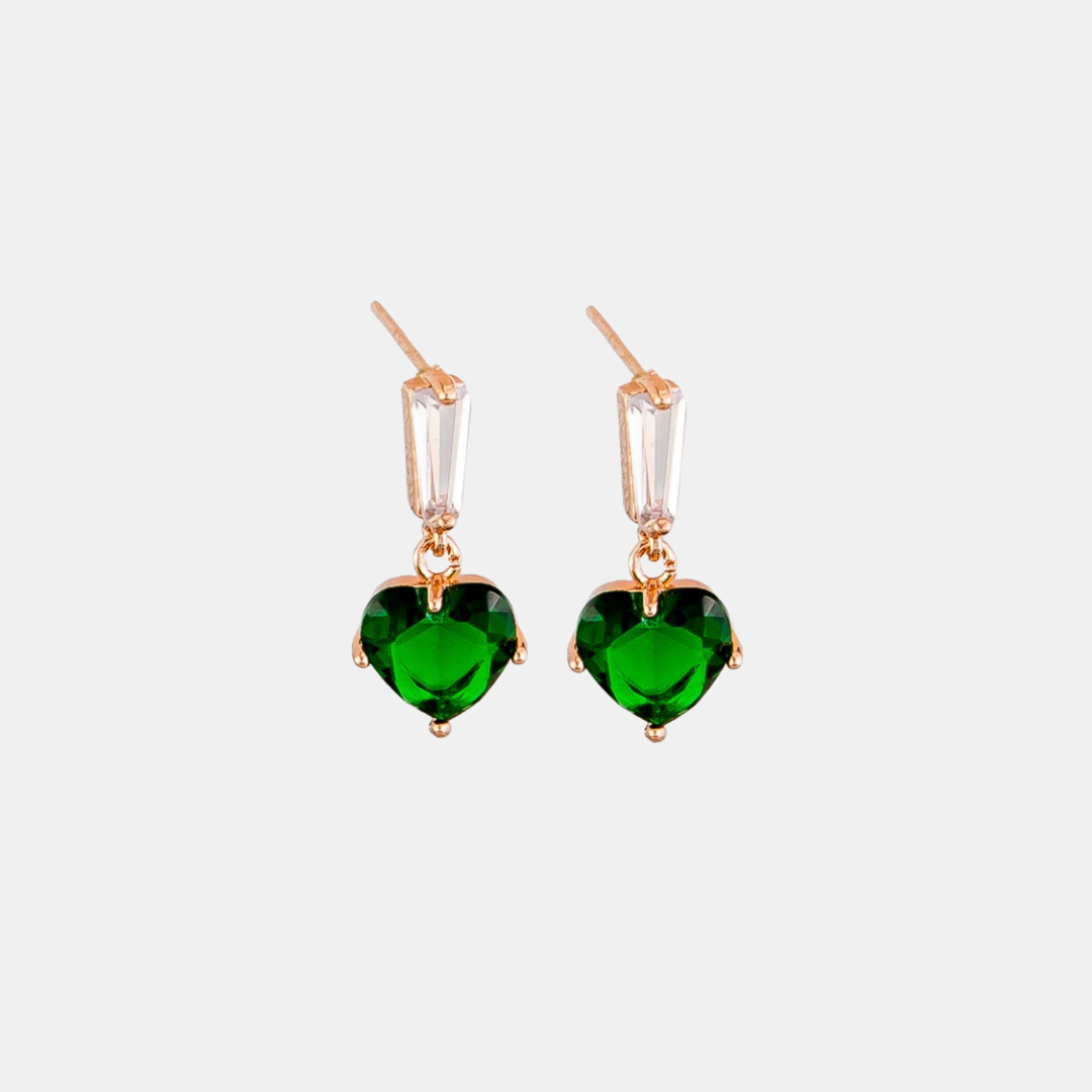 Earring Crystal Amora Heart - Emerald