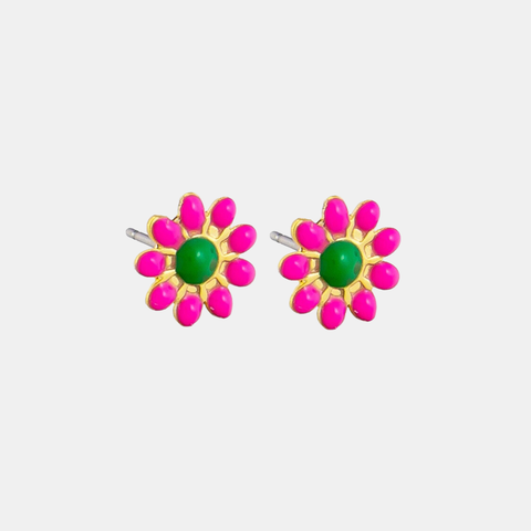 Enamel Daisy Dot Studs - Hot Pink