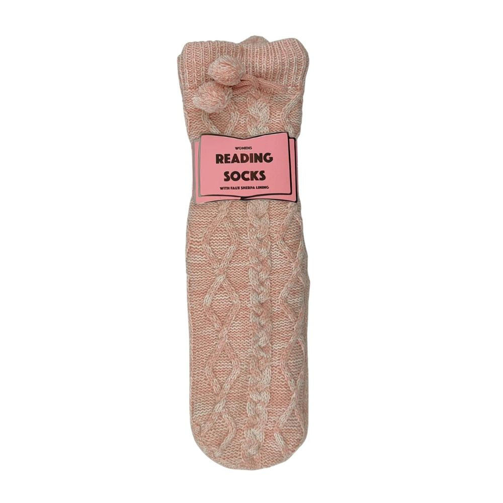 Women's Reading Socks - Blush Pink Cable