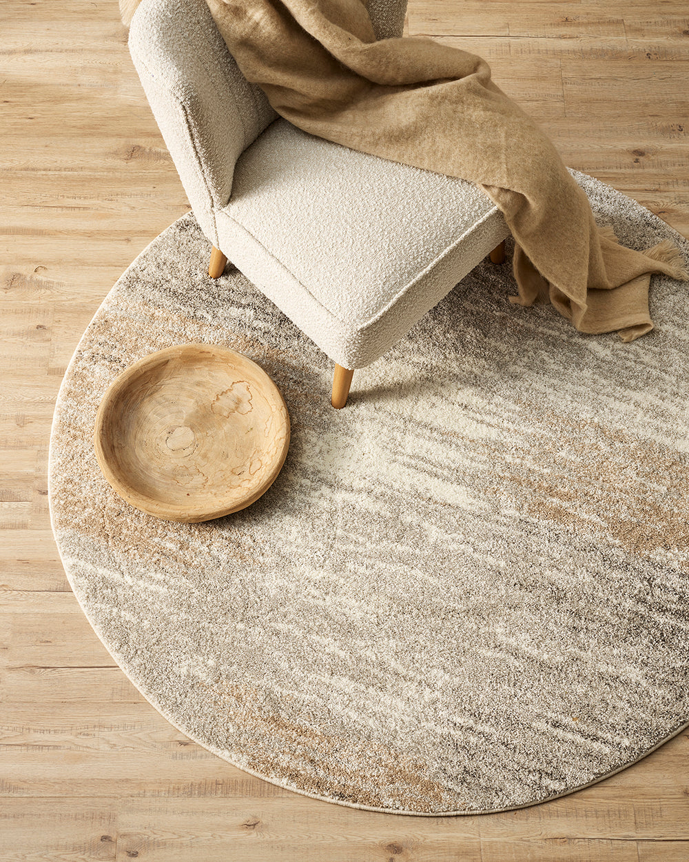 Saxony Angelo Ecru 200cm dia. Floor Rug