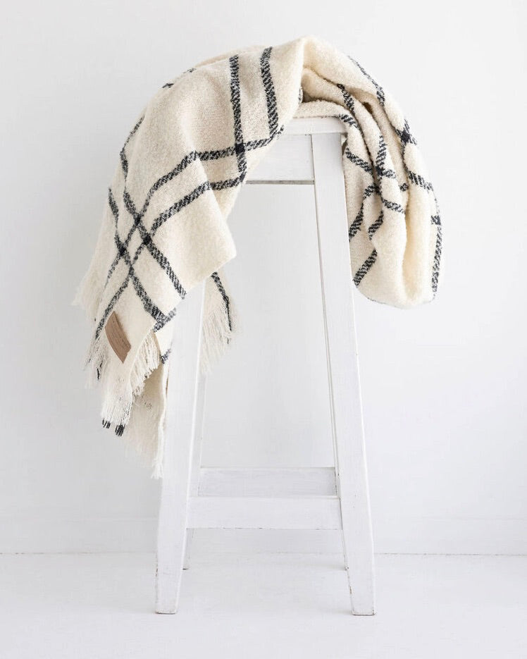 Wool Twill Throw - Cream Window Check