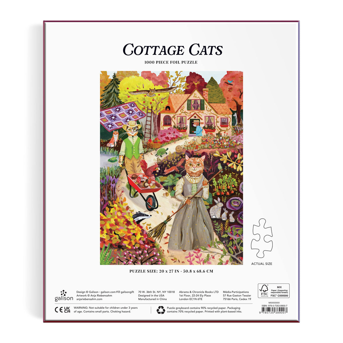 Galison Cottage Cats Foil Puzzle - 1000pc Multi-Coloured