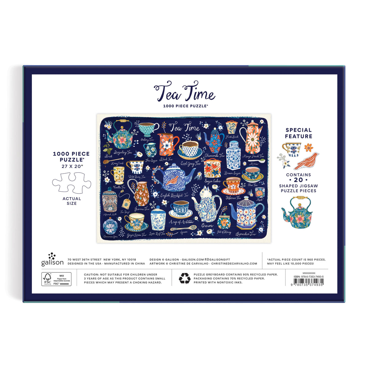 Galison Tea Time Puzzle with Shaped Pieces - 1000pc Multi-Coloured