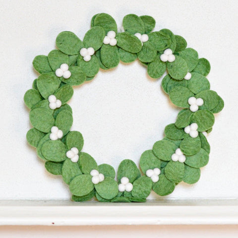 Christmas Felt Wreath | Mistletoe Green with White Berries