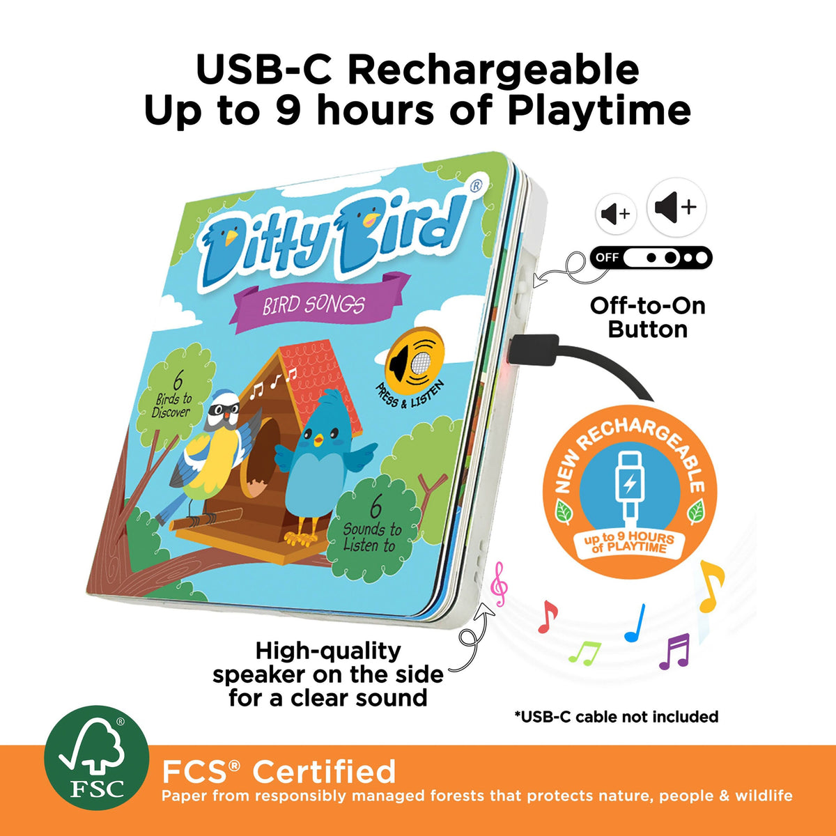 Ditty Bird Bird Sounds USB-C Sound Book Multi-Coloured