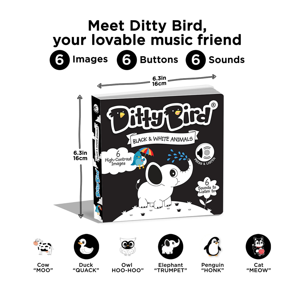 Ditty Bird Black and White Animals Monochrome