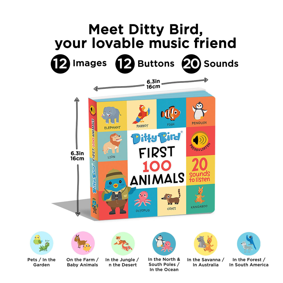 Ditty Bird First 100 Animals Multi-Coloured