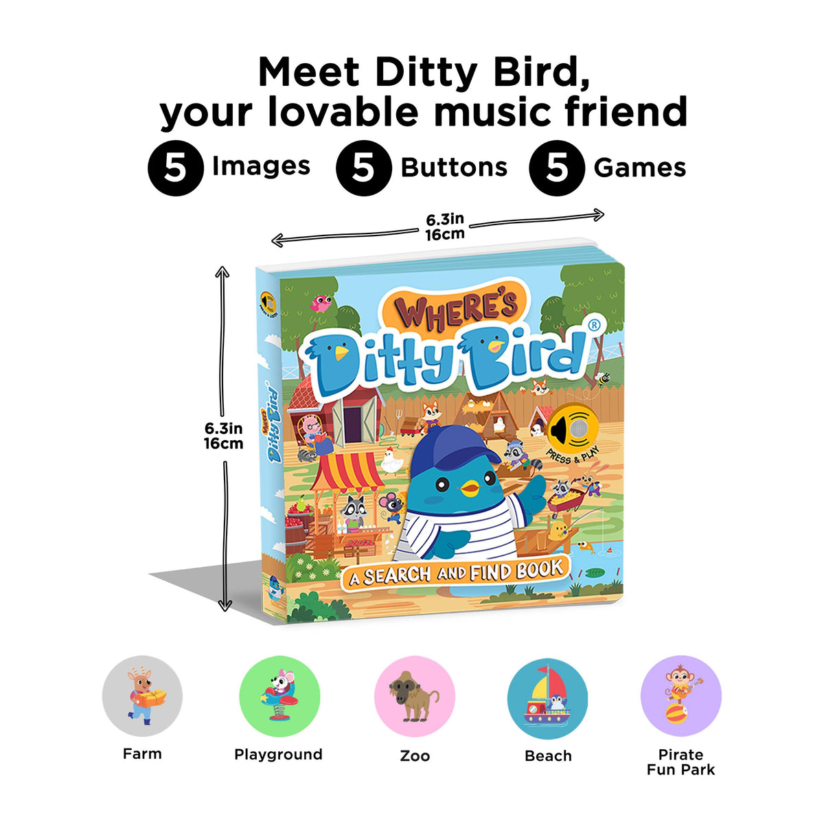 Ditty Bird Where's Ditty Bird? USB-C Sound Book Multi-Coloured