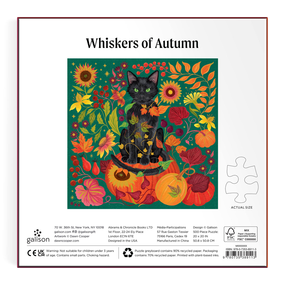 Galison Whiskers of Autumn Foil Puzzle - 500pc Multi-Coloured
