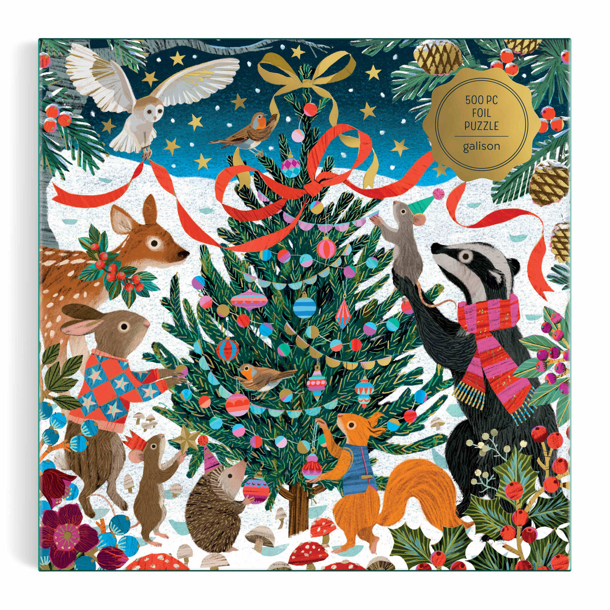 Galison Woodland Merrymakers Foil Puzzle - 500pc Multi-Coloured