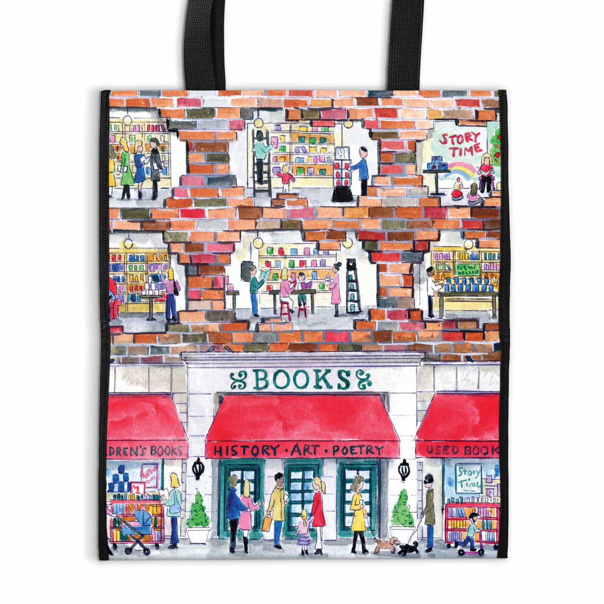 Galison Storrings A Day at the Bookstore Reusable Bag Multi-Coloured