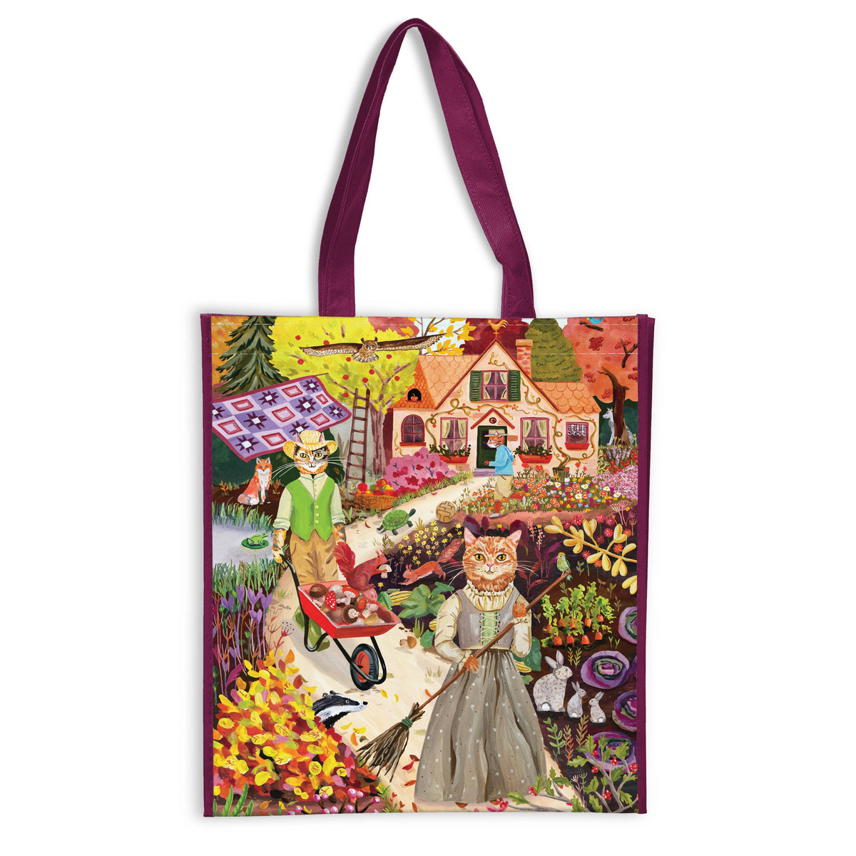 Galison Cottage Cats Reusable Shopping Bag Multi-Coloured