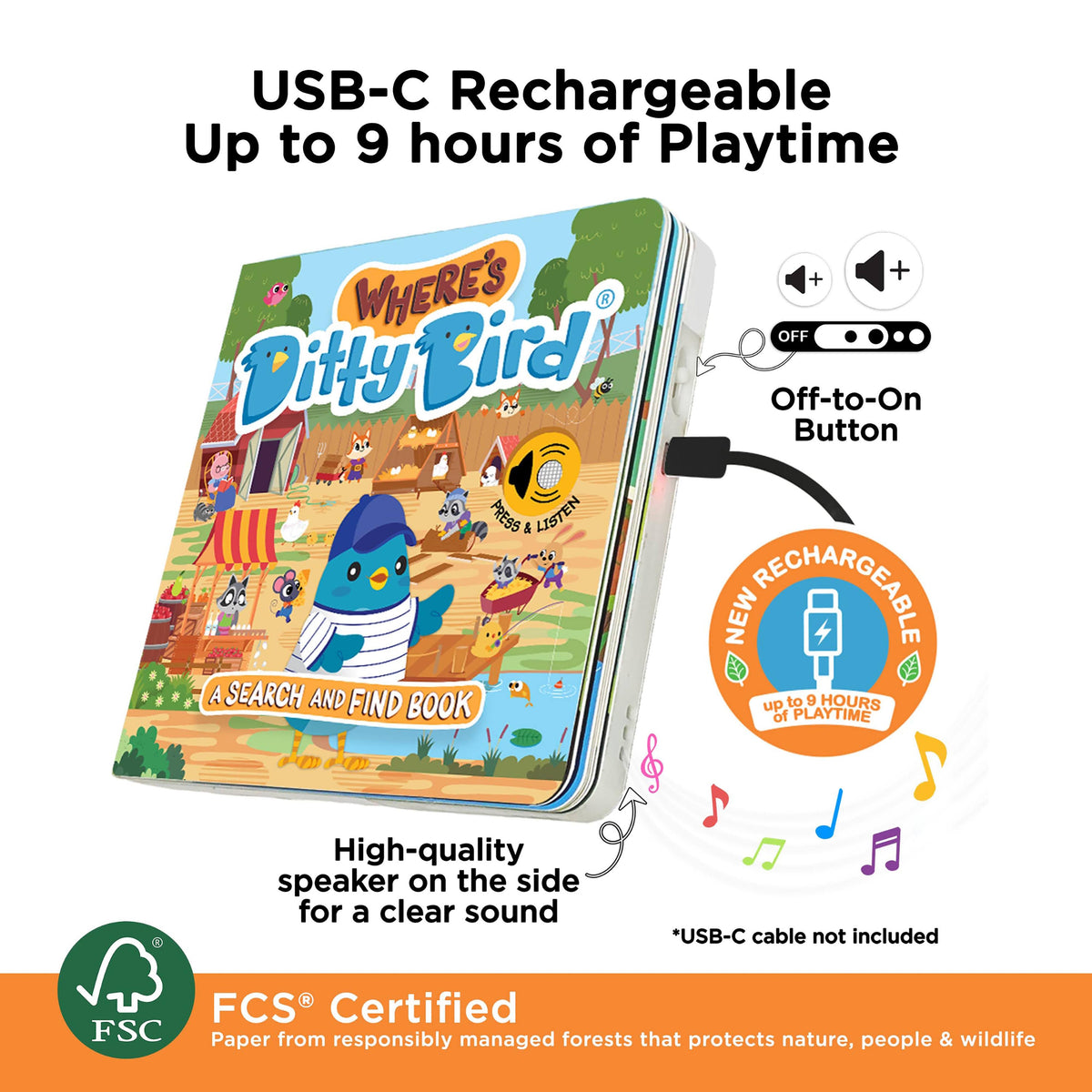 Ditty Bird Where's Ditty Bird? USB-C Sound Book Multi-Coloured